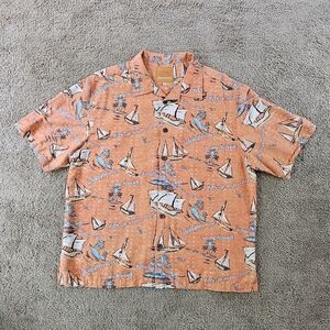 Margaritaville Jimmy Buffet Orange Sailboat Hawaiian Beach Button Up Shirt
